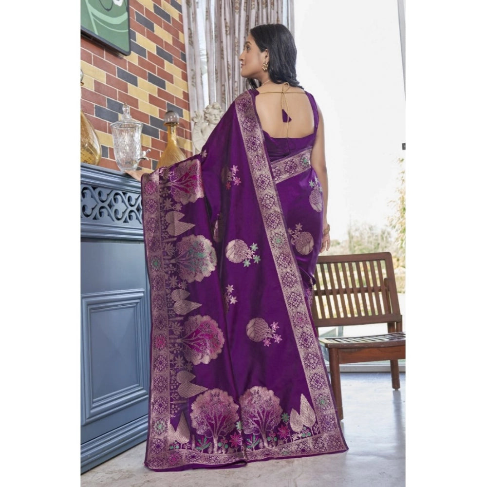 Women's Silk Printed Saree With Unstitched Blouse 5.5 Mtr (Purple)