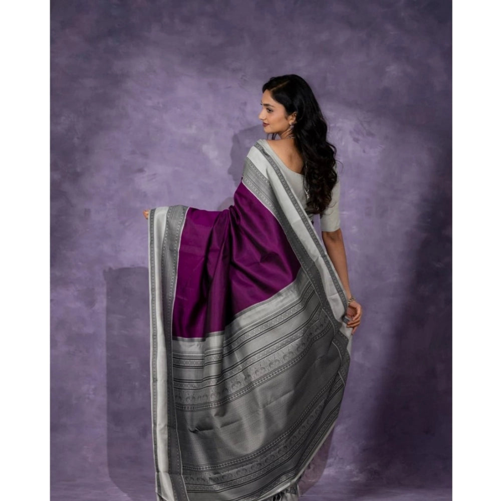 Women's Silk Printed Saree With Unstitched Blouse 5.5 Mtr (Purple)