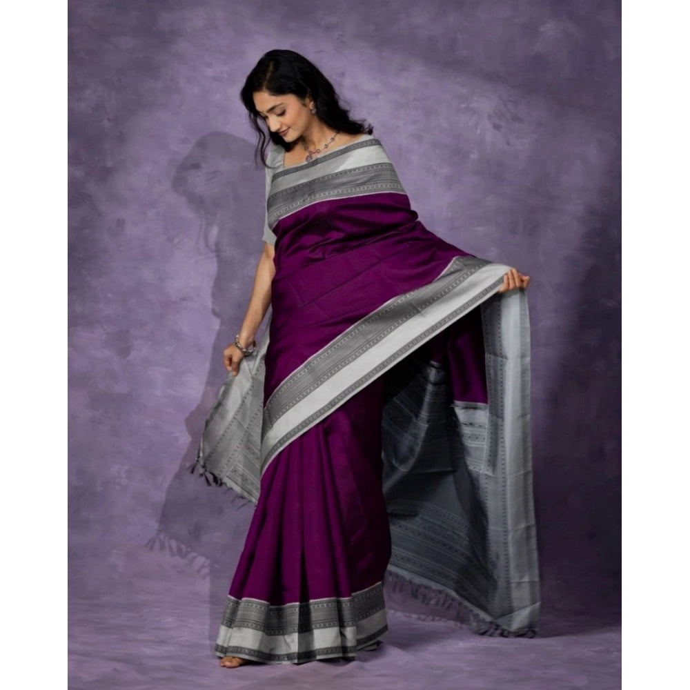 Women's Silk Printed Saree With Unstitched Blouse 5.5 Mtr (Purple)
