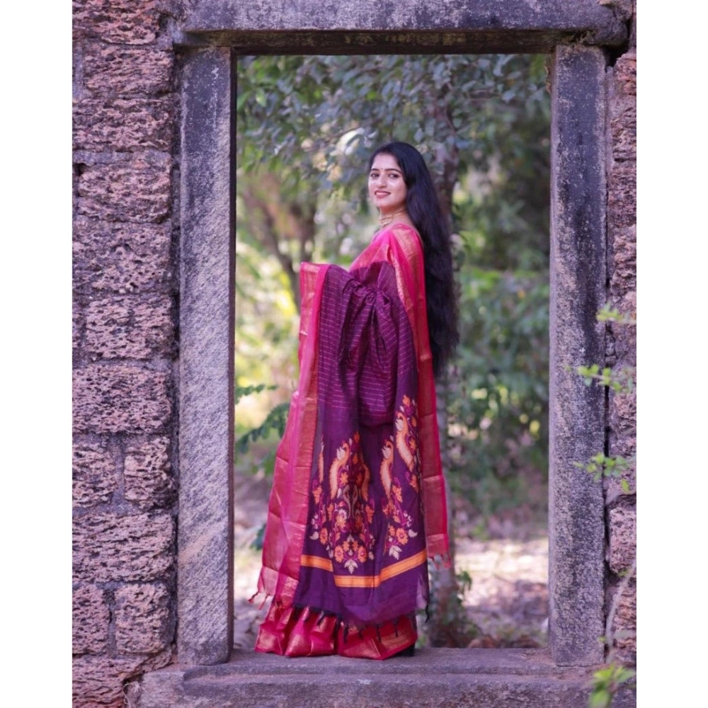 Women's Silk Printed Saree With Unstitched Blouse 5.5 Mtr (Purple)