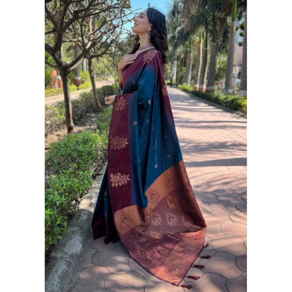 Women's Silk Printed Saree With Unstitched Blouse 5.5 Mtr (Blue)