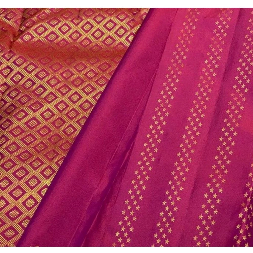 Women's Silk Printed Saree With Unstitched Blouse 5.5 Mtr (Rani Pink)