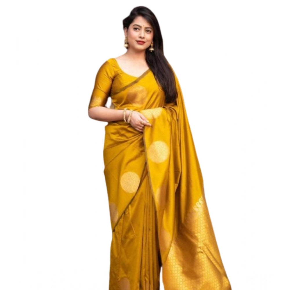 Women's Silk Printed Saree With Unstitched Blouse 5.5 Mtr (Yellow)