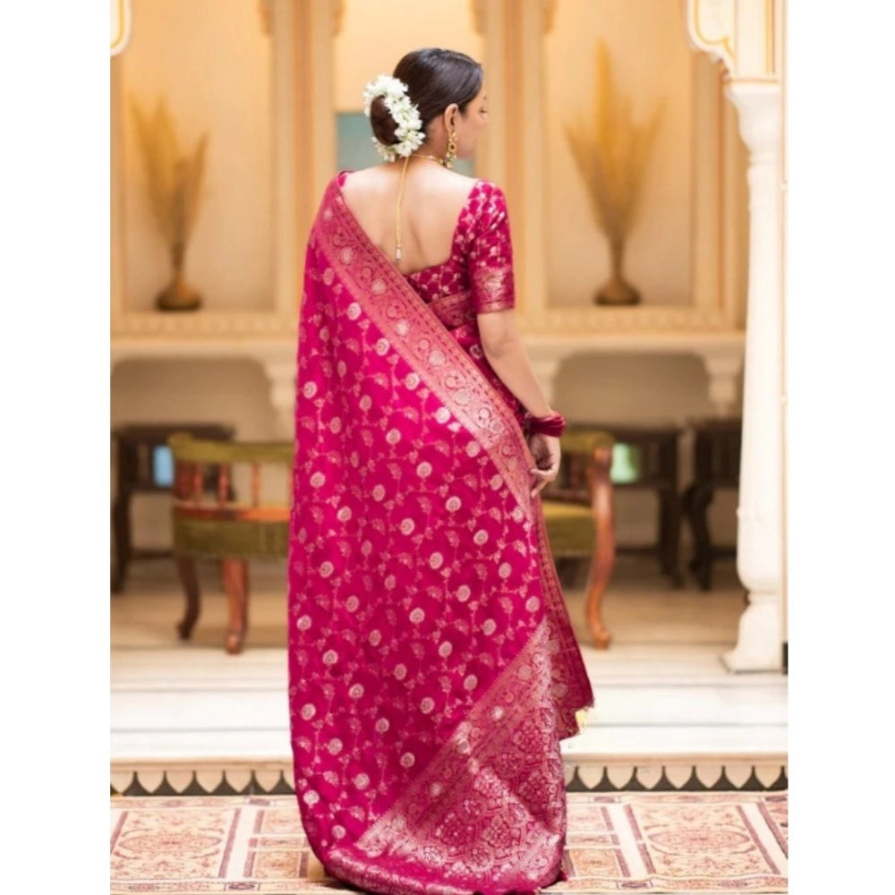 Women's Silk Printed Saree With Unstitched Blouse 5.5 Mtr (Rani Pink)
