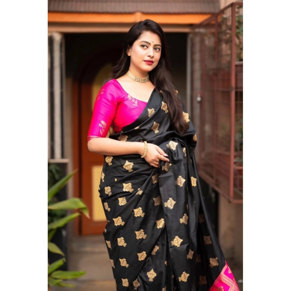 Women's Silk Printed Saree With Unstitched Blouse 5.5 Mtr (Pink)