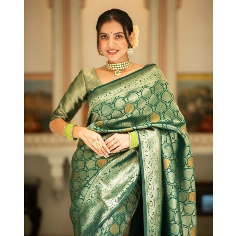 Women's Silk Printed Saree With Unstitched Blouse 5.5 Mtr (Green)