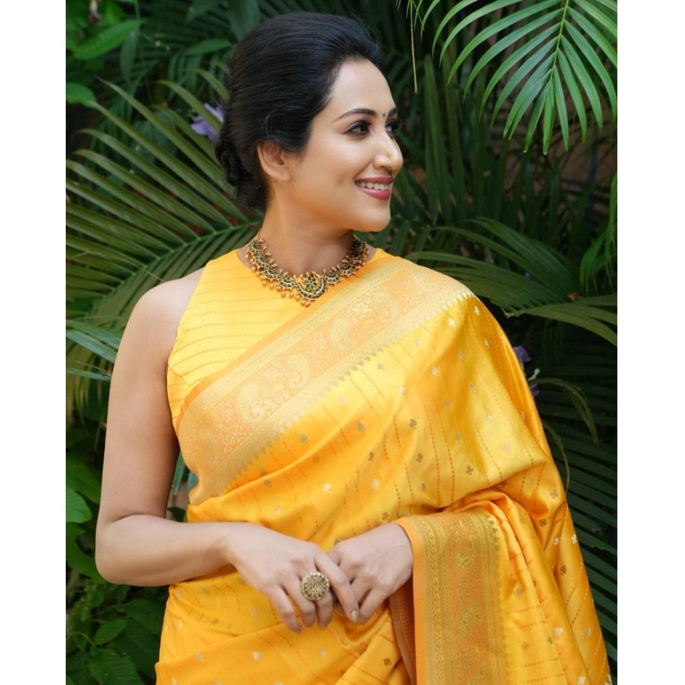 Women's Silk Printed Saree With Unstitched Blouse 5.5 Mtr (Yellow)