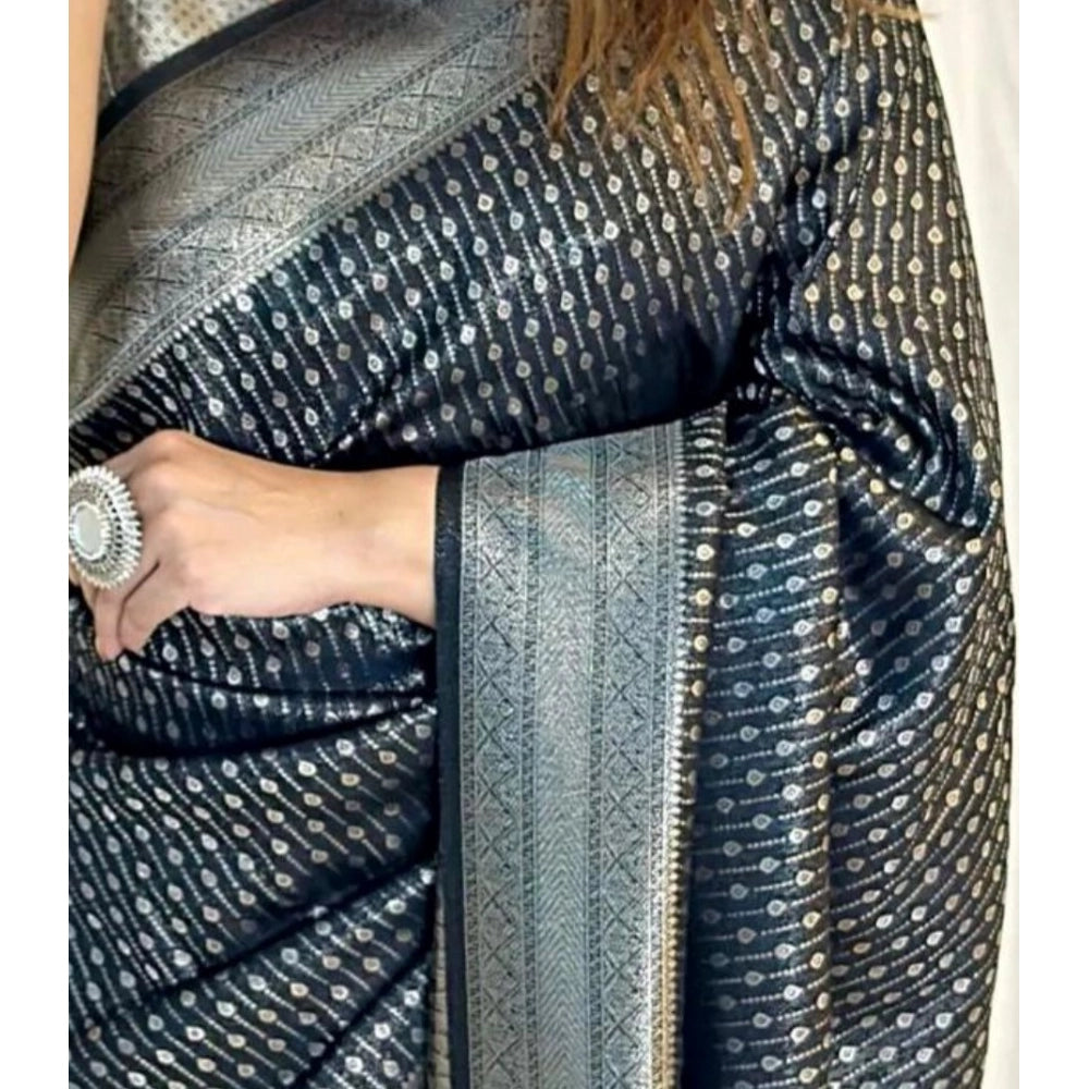 Women's Silk Printed Saree With Unstitched Blouse 5.5 Mtr (Black)