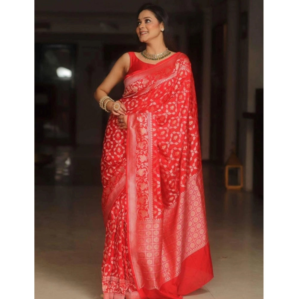 Women's Silk Printed Saree With Unstitched Blouse 5.5 Mtr (Orange)