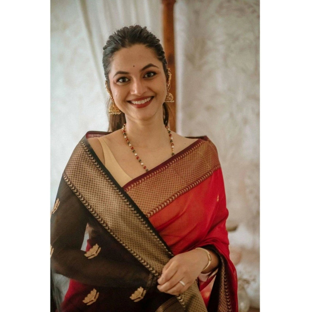 Women's Cotton Printed Saree With Unstitched Blouse 5.5 Mtr (Red)
