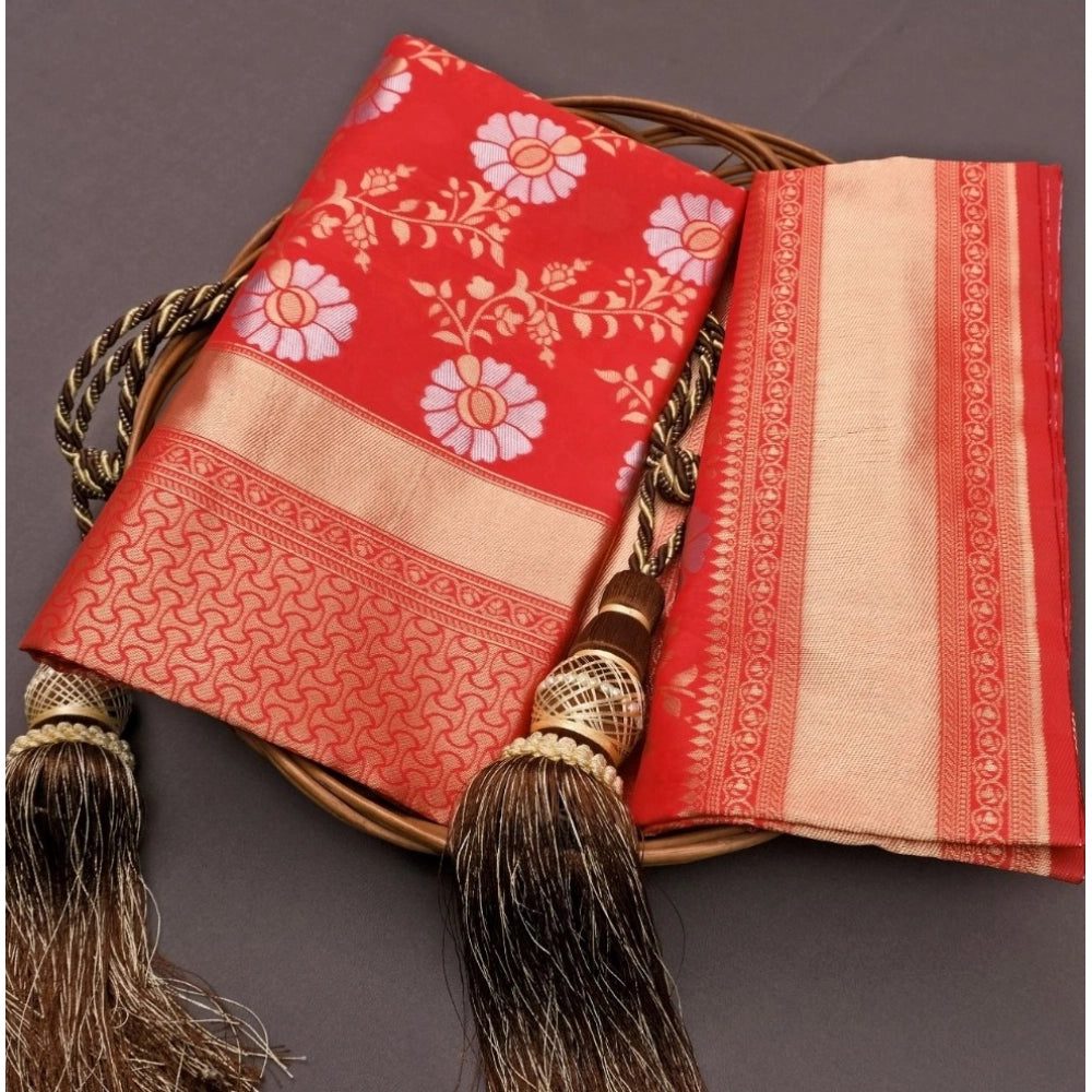 Women's Silk Printed Saree With Unstitched Blouse 5.5 Mtr (White)
