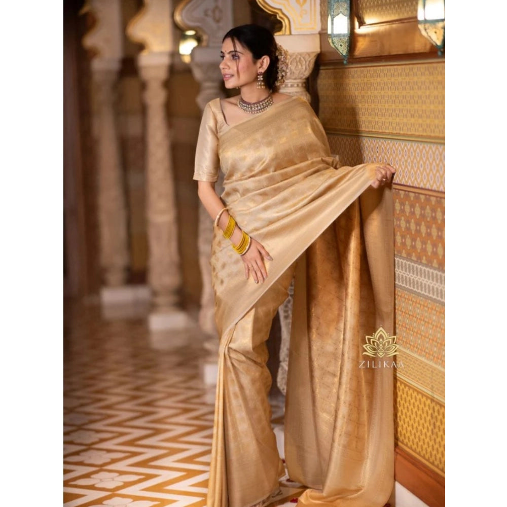 Women's Silk Printed Saree With Unstitched Blouse 5.5 Mtr (Cream)