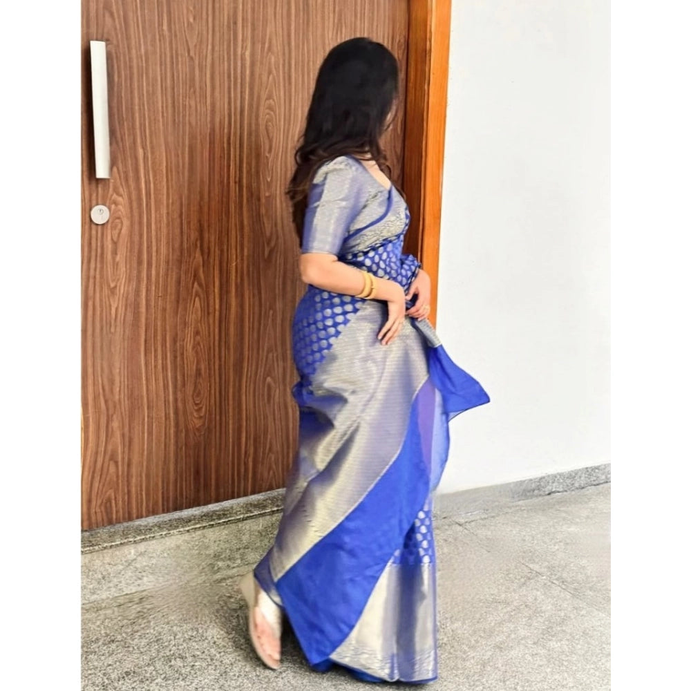 Women's Silk Printed Saree With Unstitched Blouse 5.5 Mtr (Royal Blue)