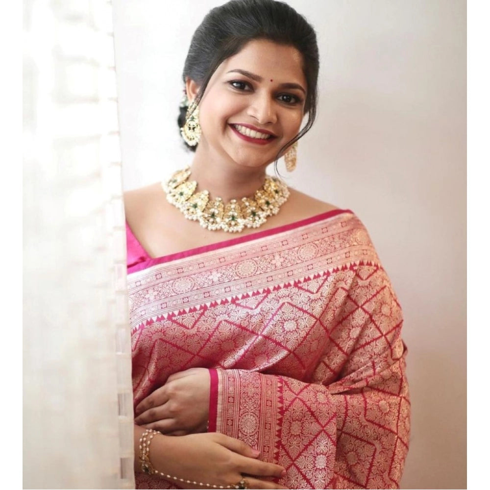 Women's Silk Printed Saree With Unstitched Blouse 5.5 Mtr (Pink)