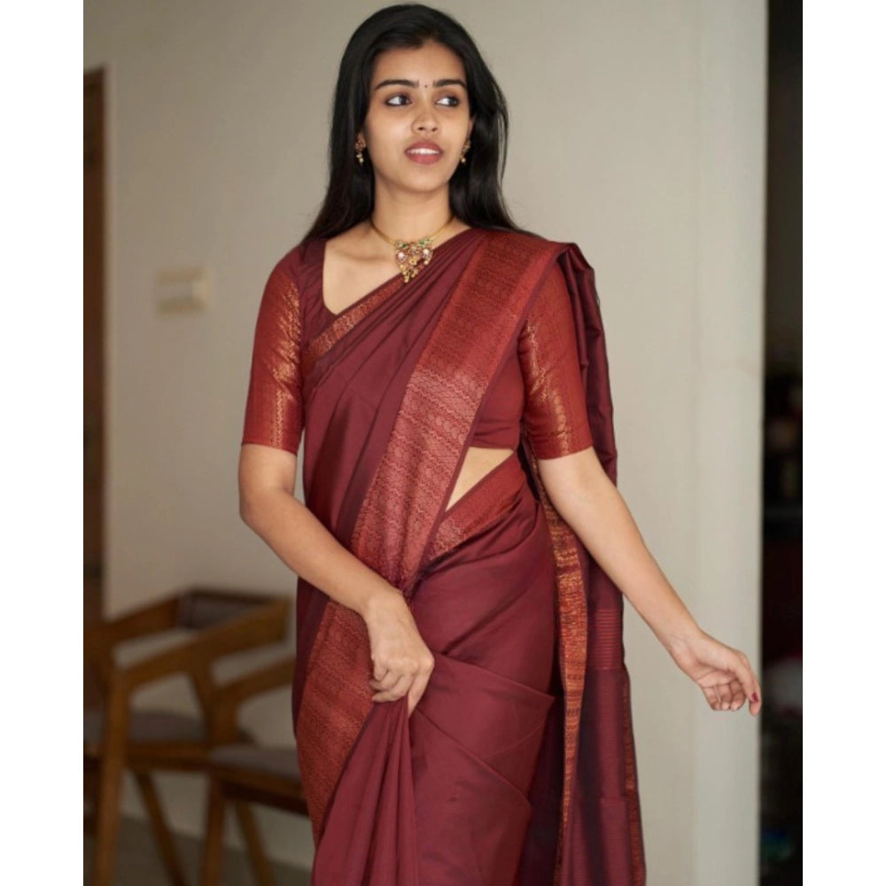 Women's Silk Printed Saree With Unstitched Blouse 5.5 Mtr (Maroon)