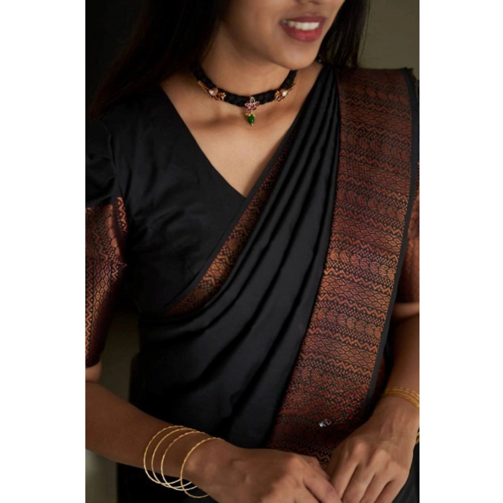 Women's Silk Printed Saree With Unstitched Blouse 5.5 Mtr (Black)