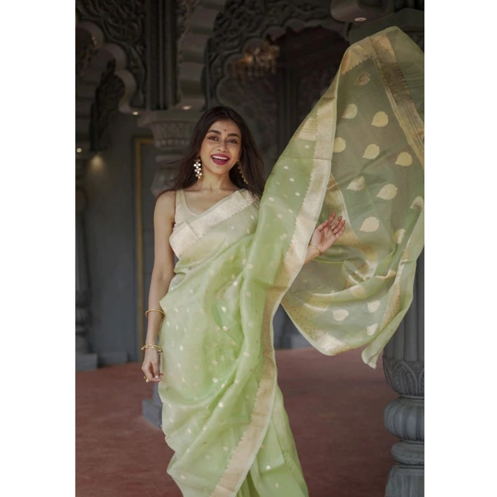 Women's Cotton Printed Saree With Unstitched Blouse 5.5 Mtr (Pista)