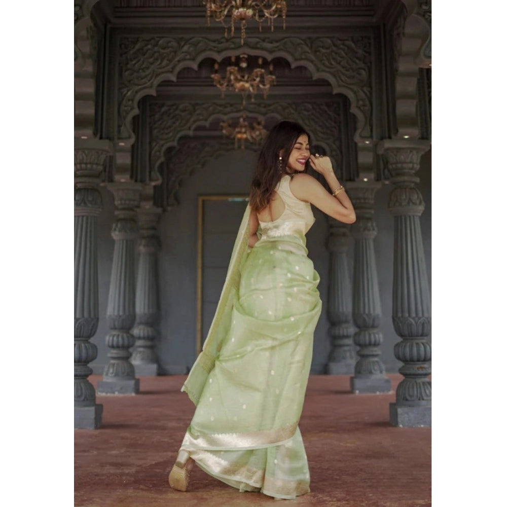 Women's Cotton Printed Saree With Unstitched Blouse 5.5 Mtr (Pista)