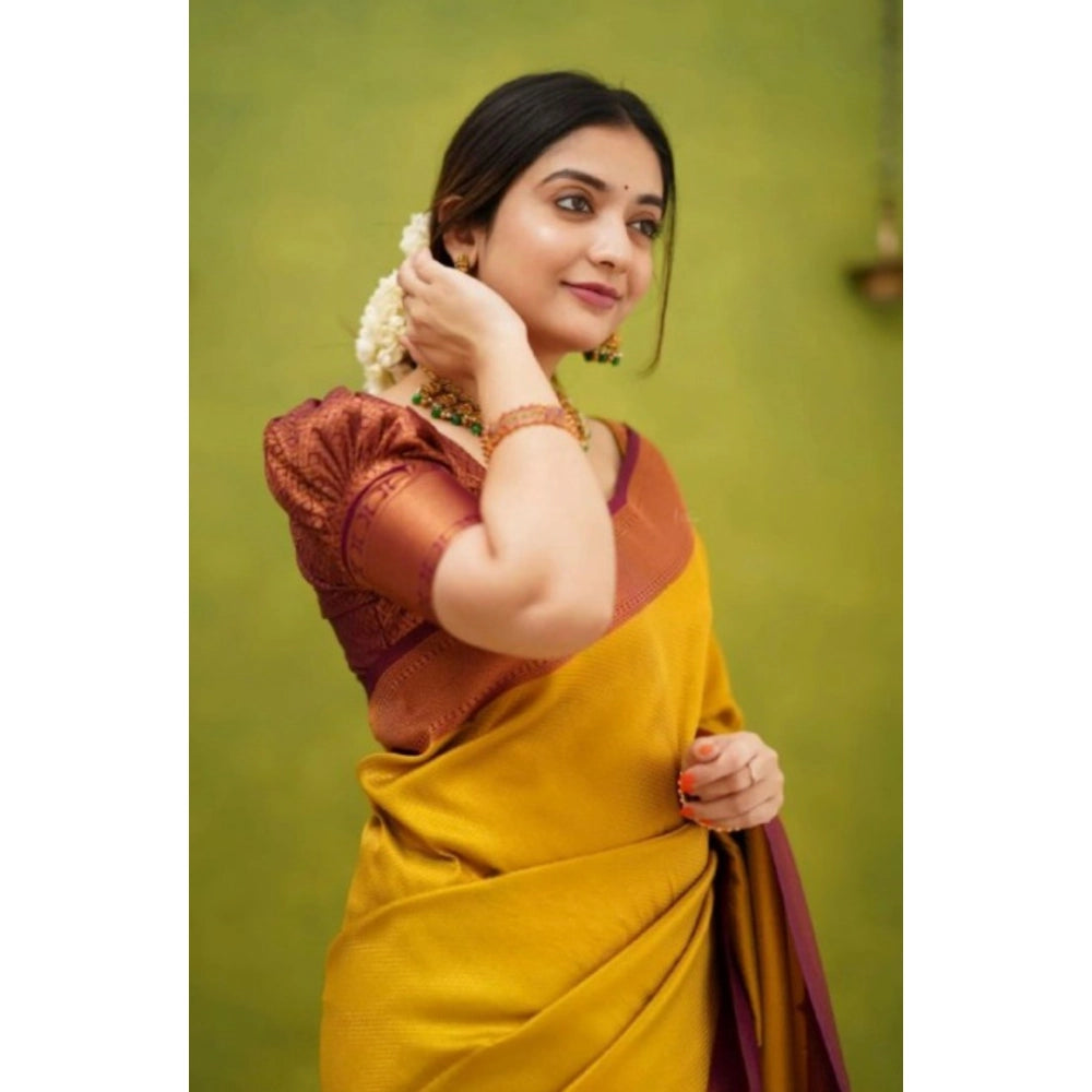 Women's Silk Printed Saree With Unstitched Blouse 5.5 Mtr (Yellow)
