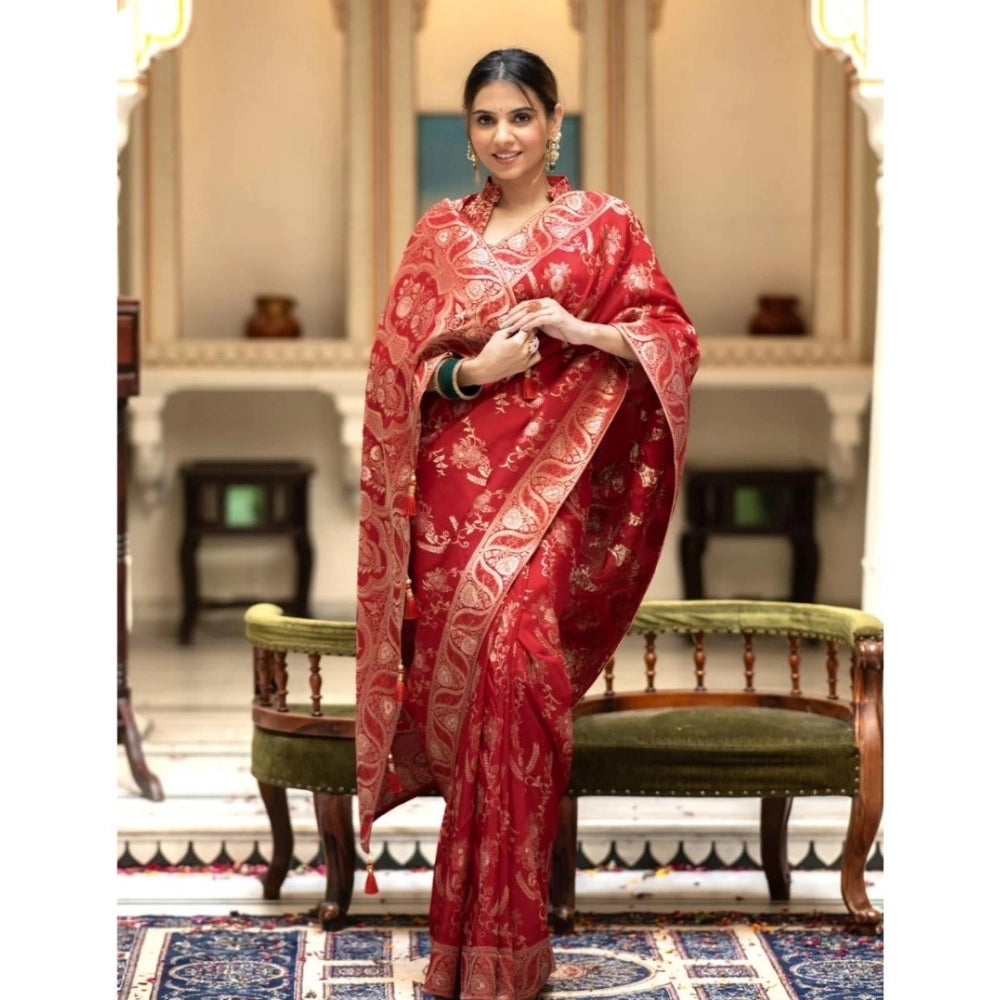 Women's Silk Printed Saree With Unstitched Blouse 5.5 Mtr (Red)