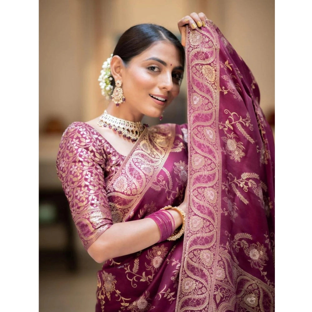 Women's Silk Printed Saree With Unstitched Blouse 5.5 Mtr (Wine)