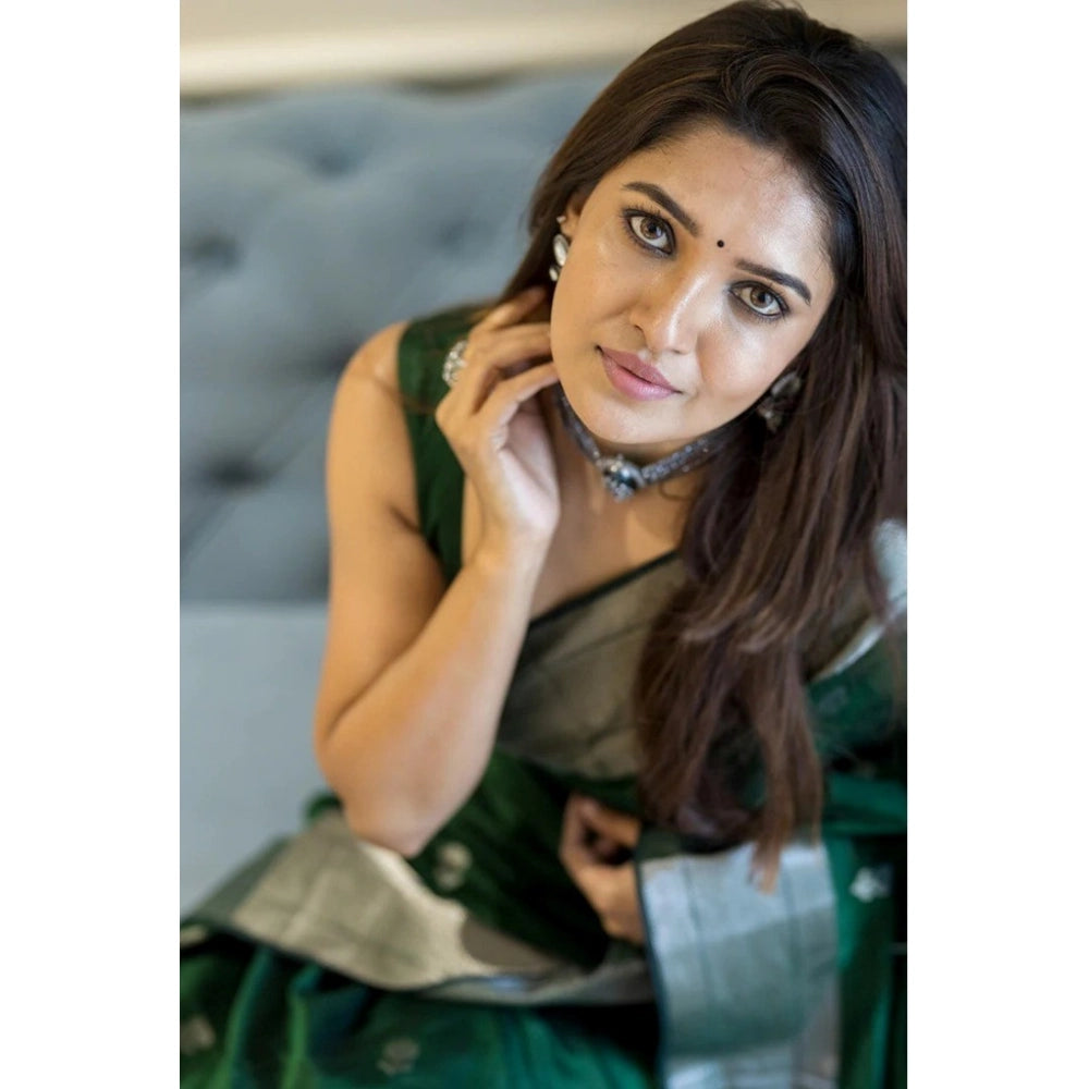 Women's Cotton Printed Saree With Unstitched Blouse 5.5 Mtr (Green)