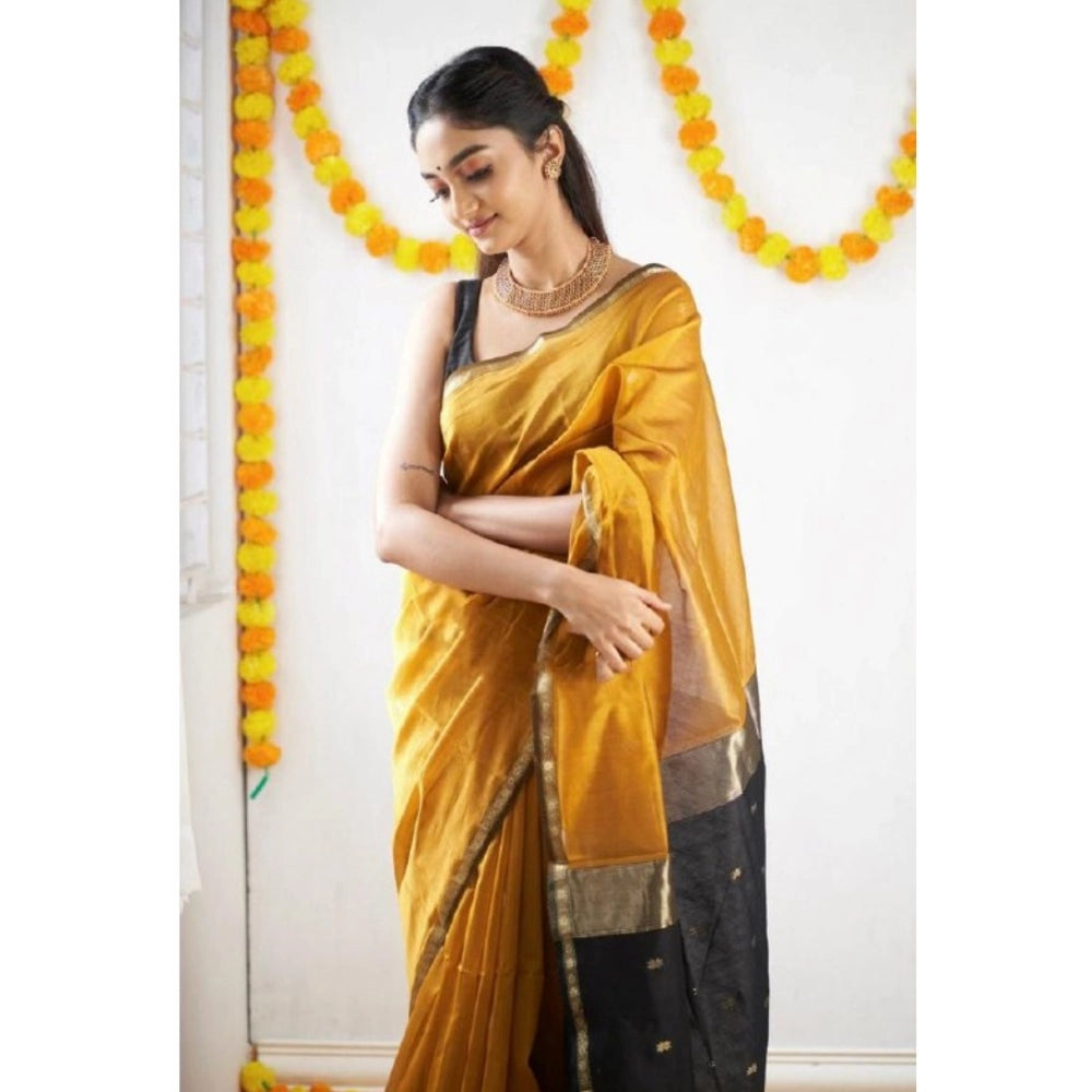 Women's Cotton Printed Saree With Unstitched Blouse 5.5 Mtr (Yellow)