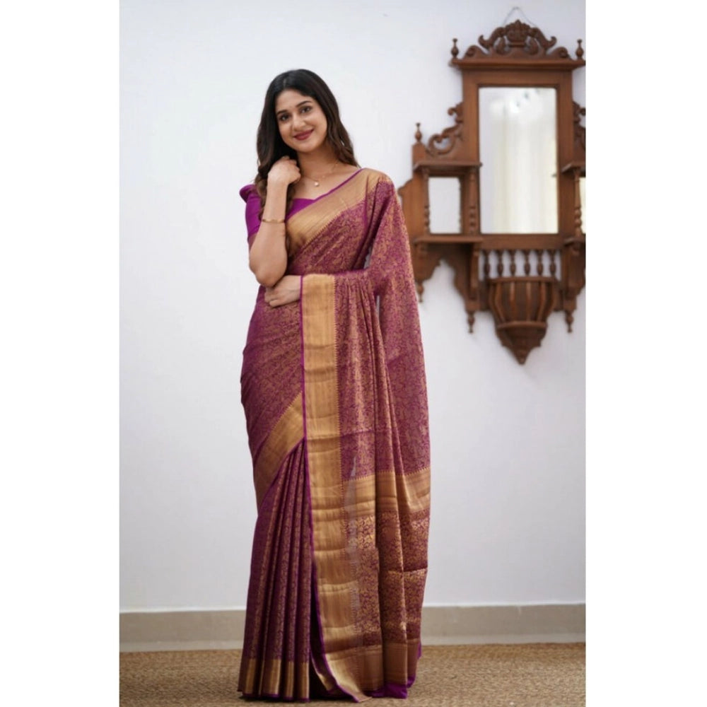 Women's Silk Printed Saree With Unstitched Blouse 5.5 Mtr (Wine)
