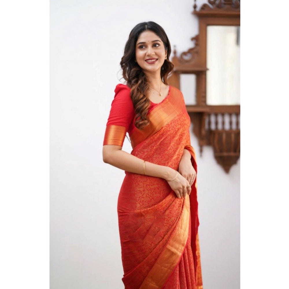 Women's Silk Printed Saree With Unstitched Blouse 5.5 Mtr (Orange)