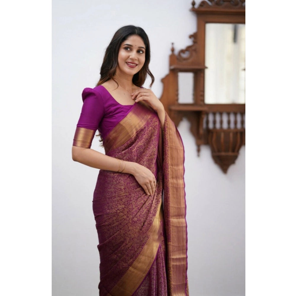 Women's Silk Printed Saree With Unstitched Blouse 5.5 Mtr (Wine)
