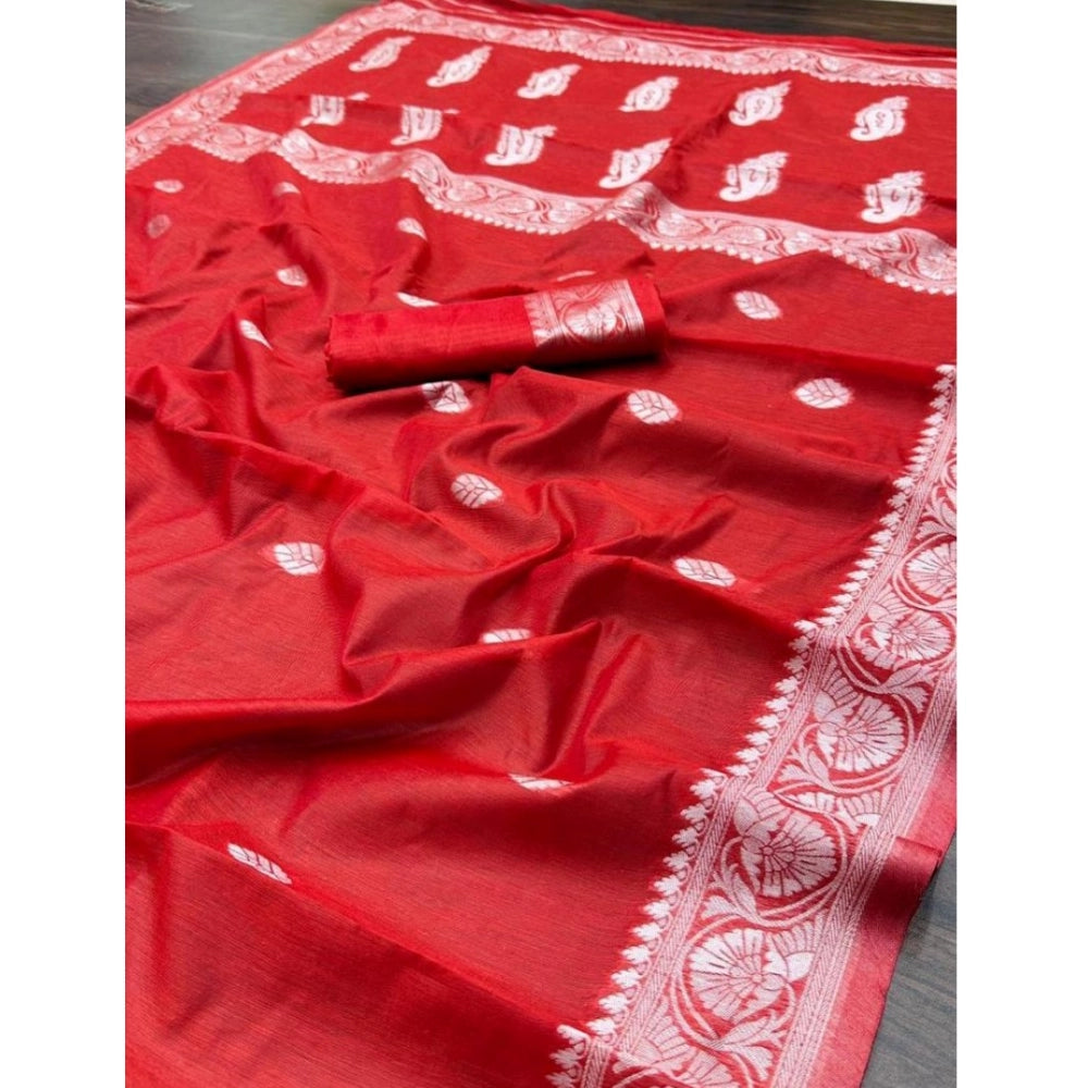 Women's Cotton Printed Saree With Unstitched Blouse 5.5 Mtr (Red)