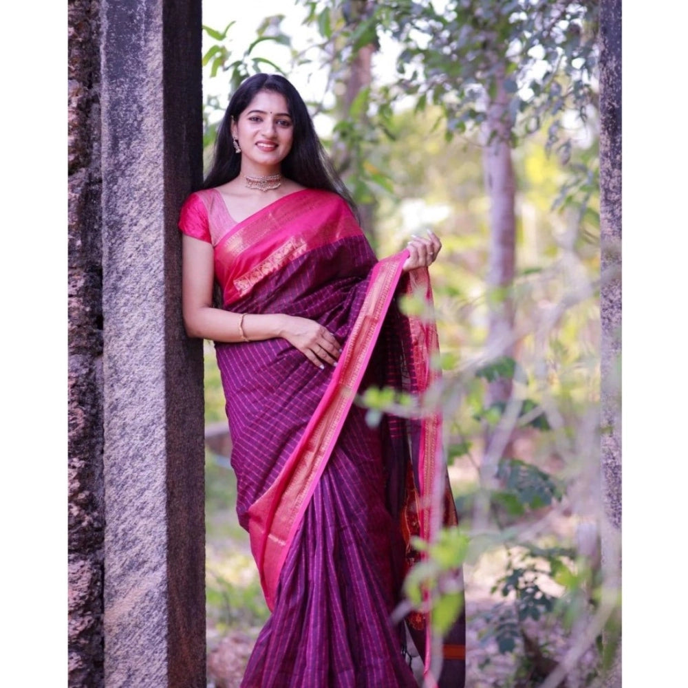 Women's Silk Printed Saree With Unstitched Blouse 5.5 Mtr (Purple)