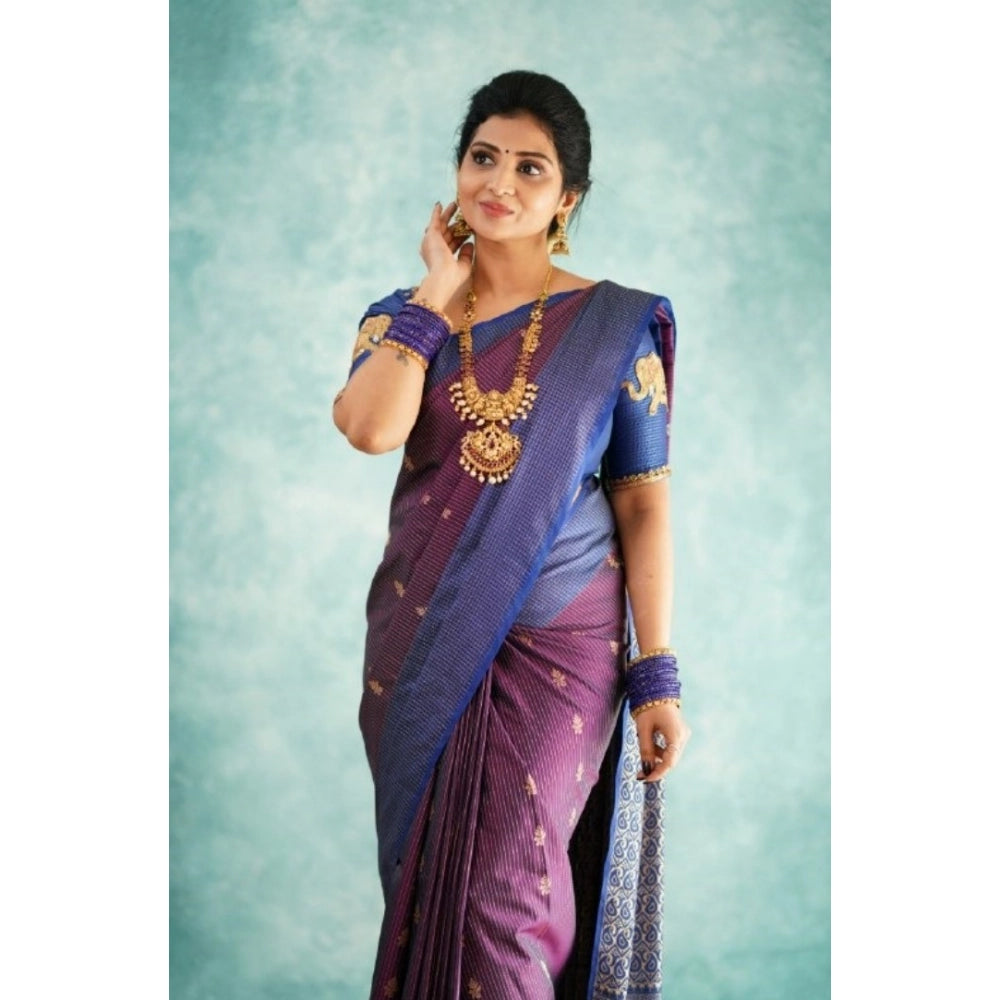 Women's Silk Printed Saree With Unstitched Blouse 5.5 Mtr (Purple)