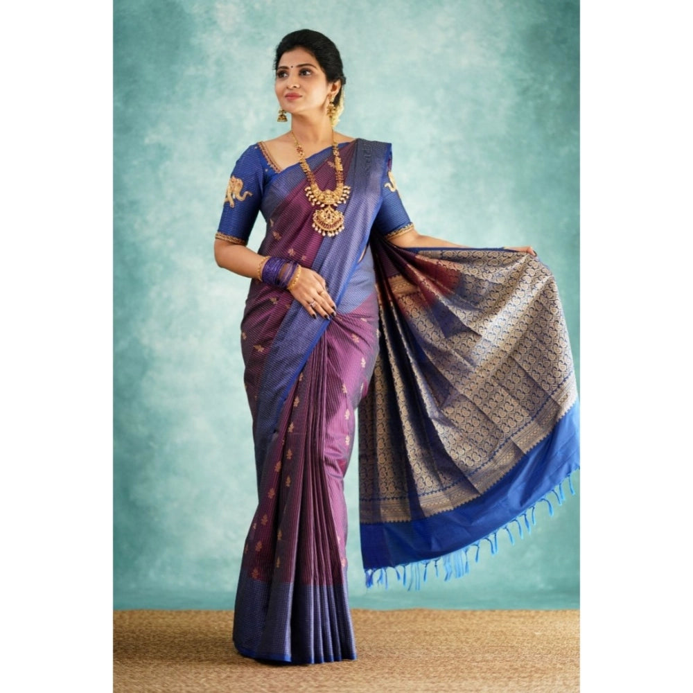 Women's Silk Printed Saree With Unstitched Blouse 5.5 Mtr (Purple)