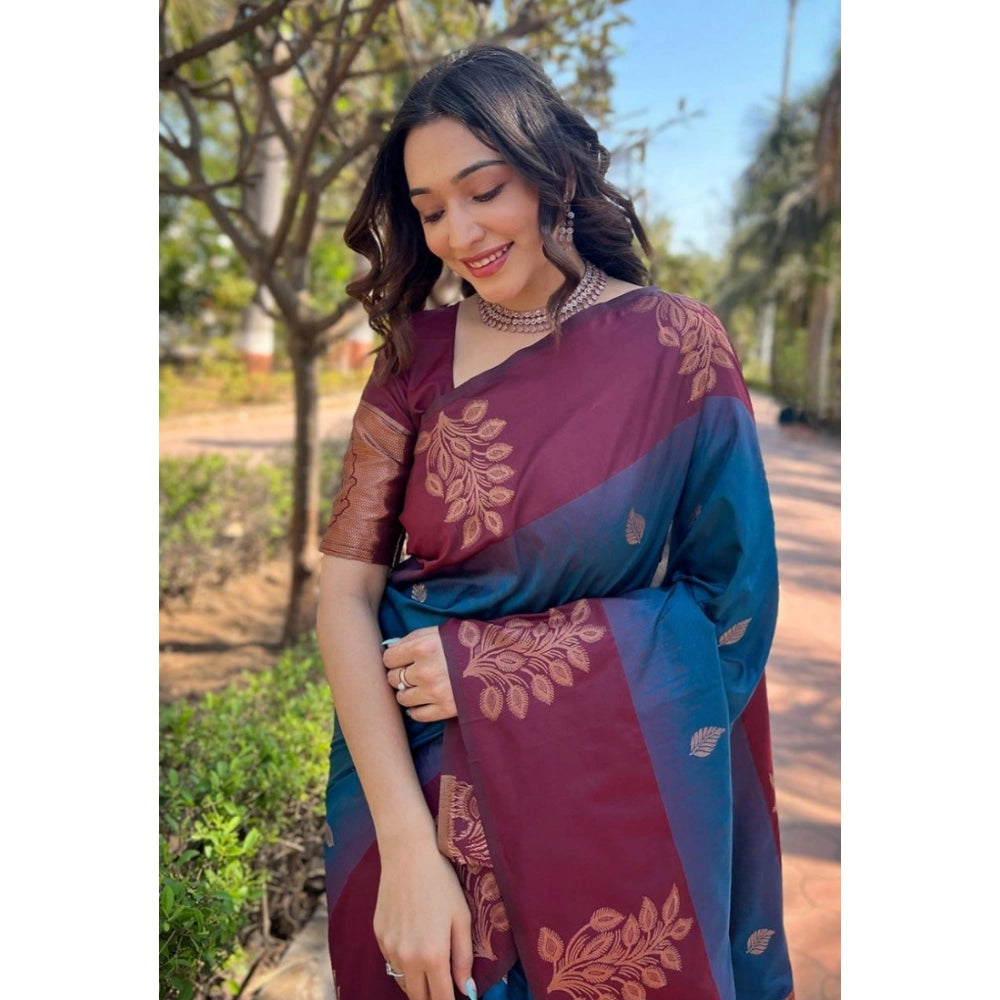 Women's Silk Printed Saree With Unstitched Blouse 5.5 Mtr (Blue)