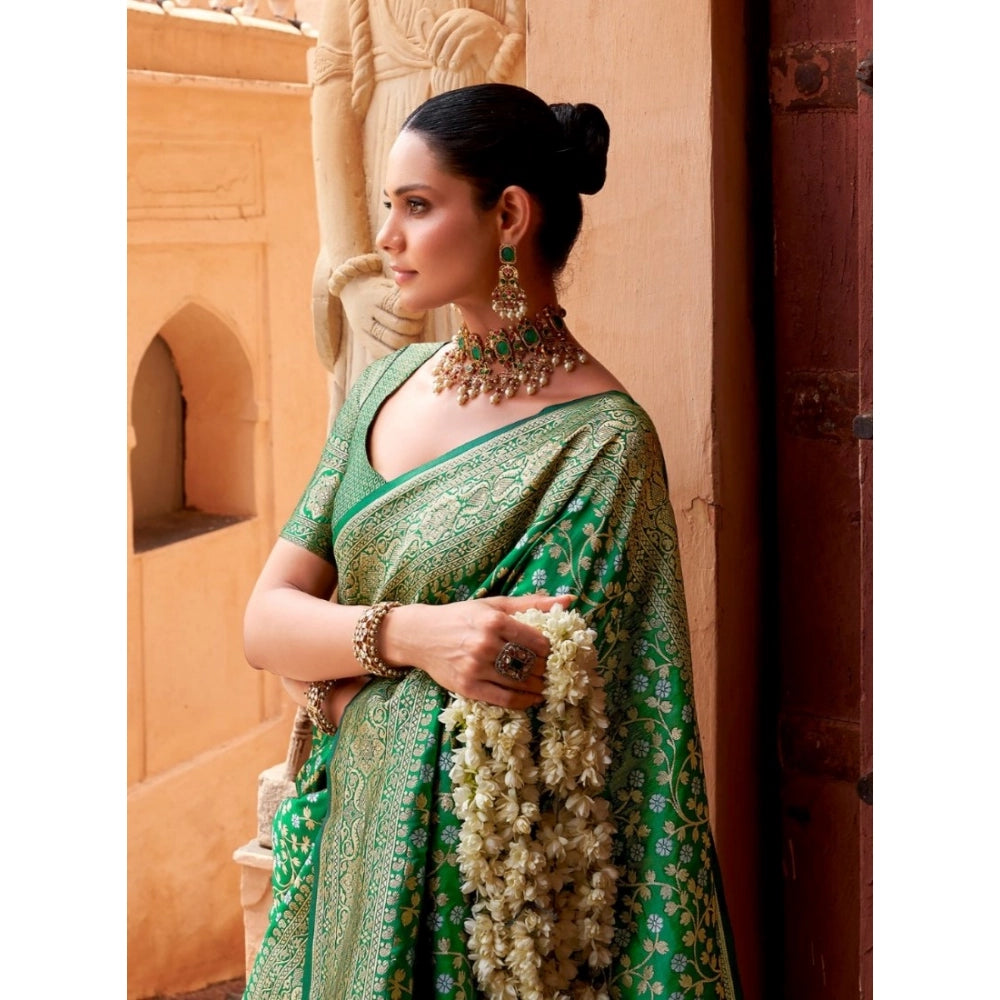 Women's Silk Printed Saree With Unstitched Blouse 5.5 Mtr (Green)