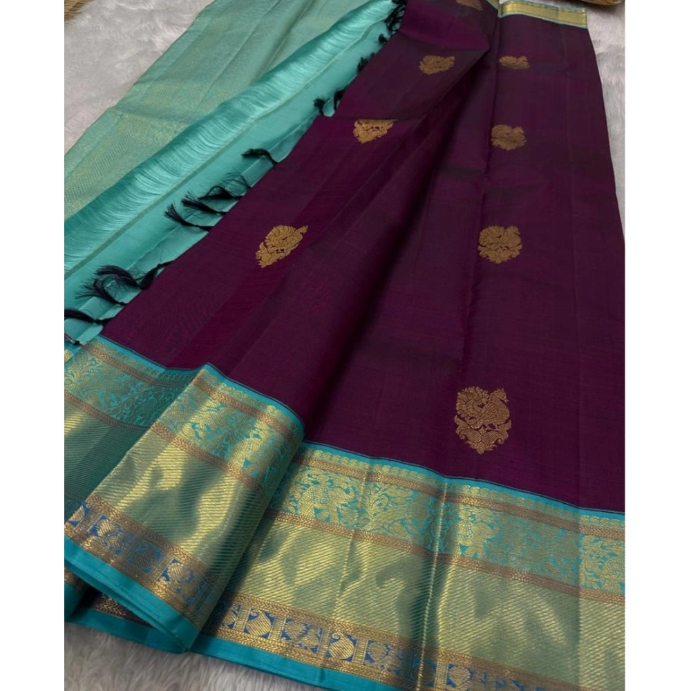 Women's Silk Printed Saree With Unstitched Blouse 5.5 Mtr (Wine)