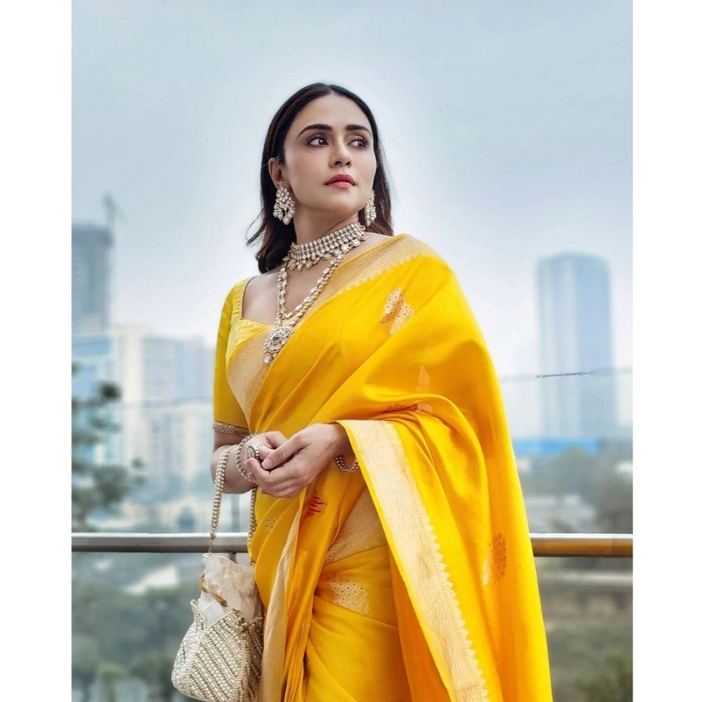 Women's Silk Printed Saree With Unstitched Blouse 5.5 Mtr (Yellow)