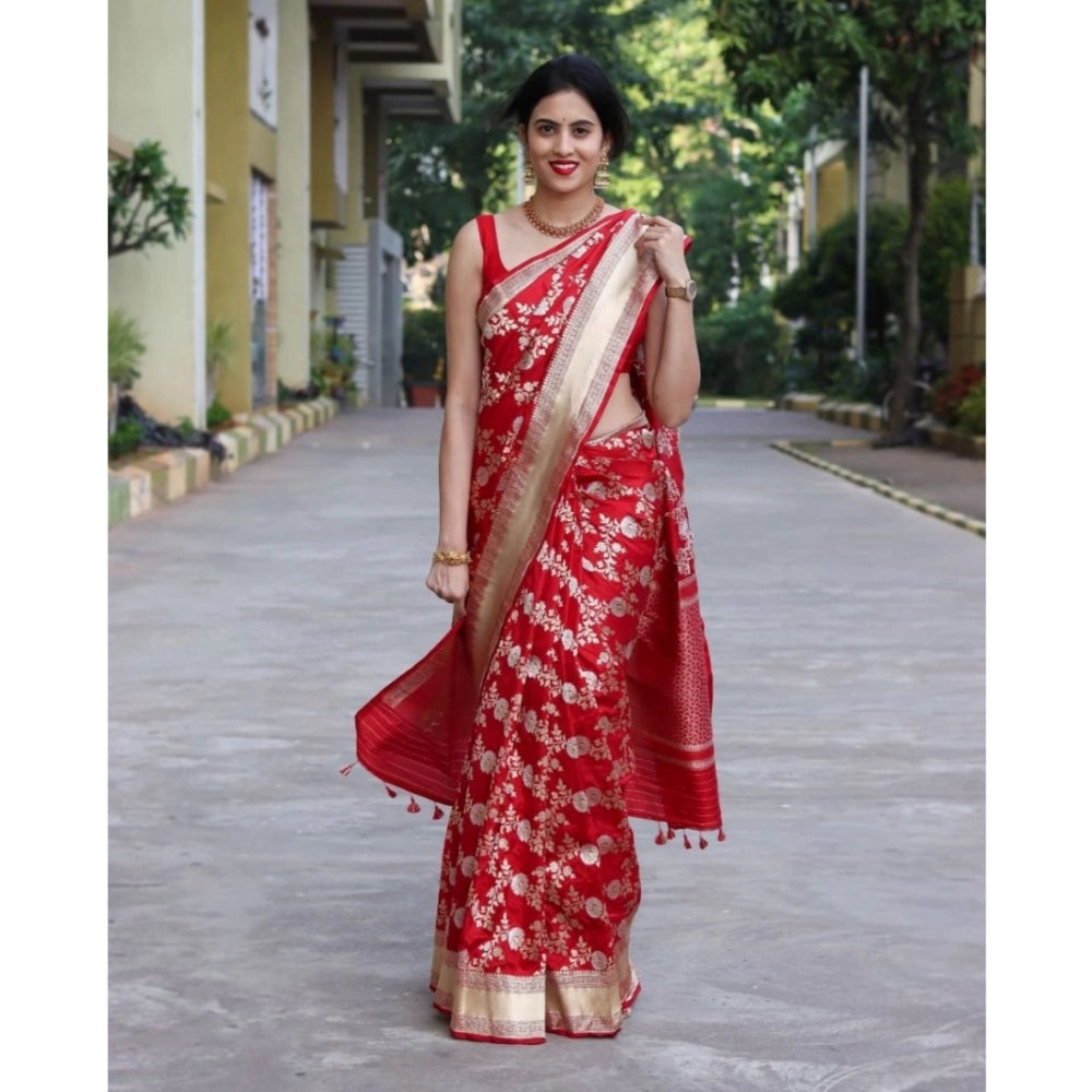Women's Silk Printed Saree With Unstitched Blouse 5.5 Mtr (White)