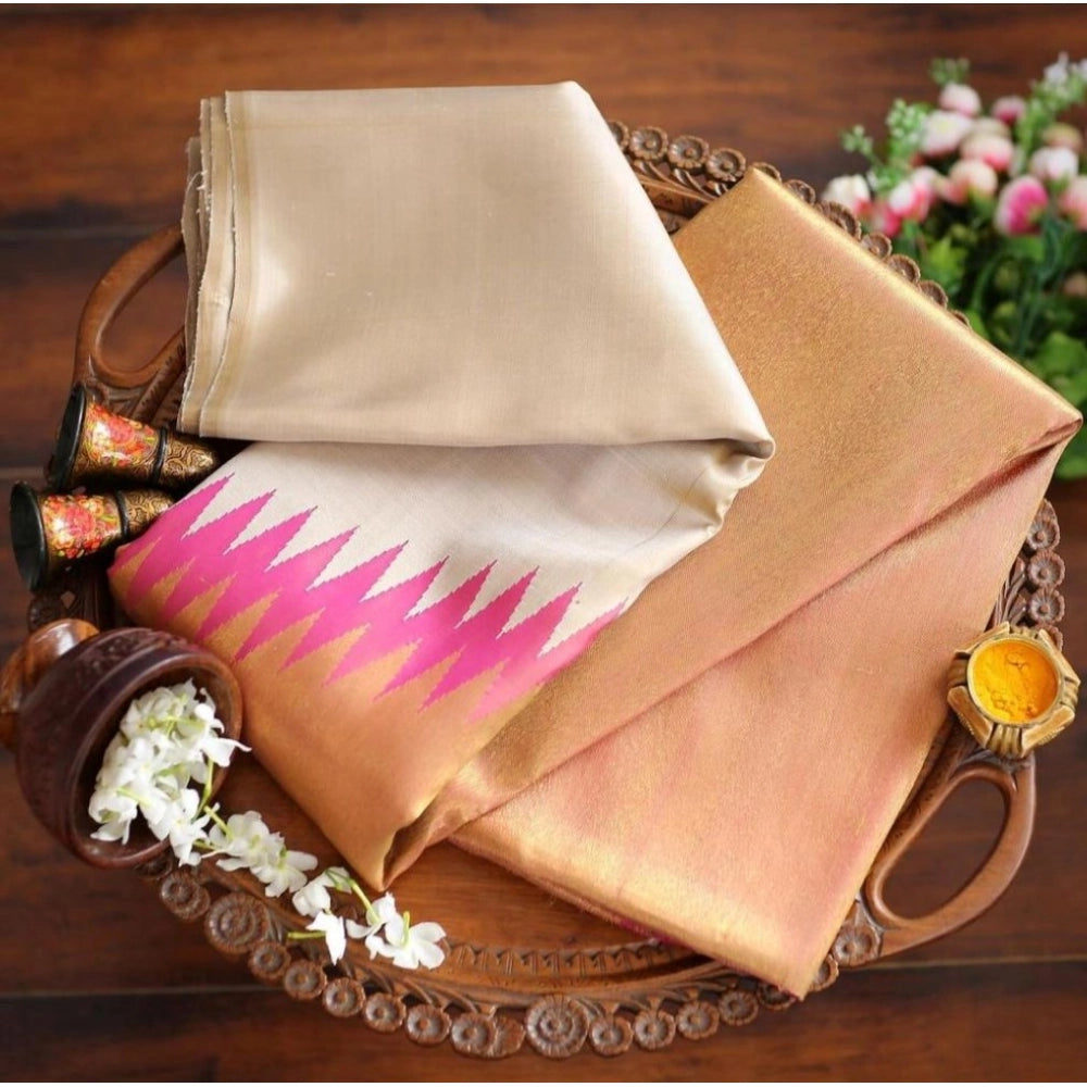 Women's Silk Printed Saree With Unstitched Blouse 5.5 Mtr (Cream)