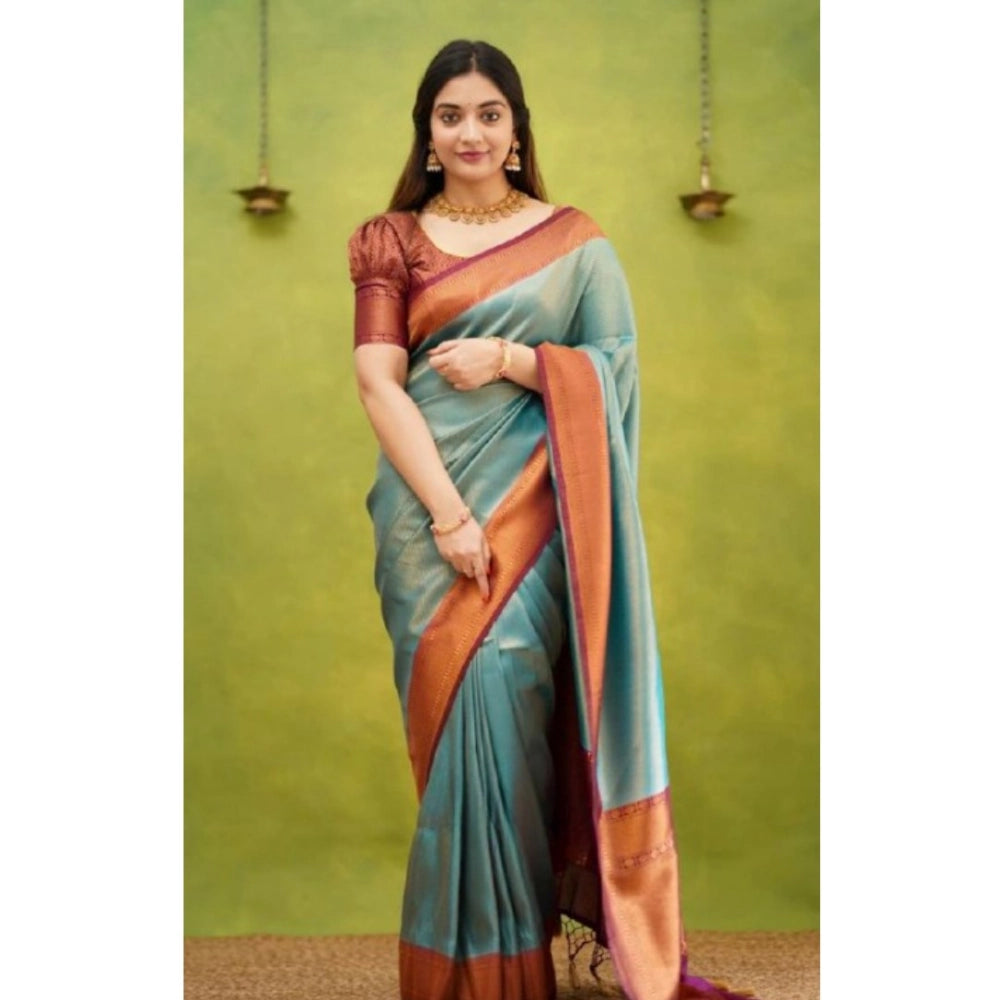 Women's Silk Printed Saree With Unstitched Blouse 5.5 Mtr (Rama)