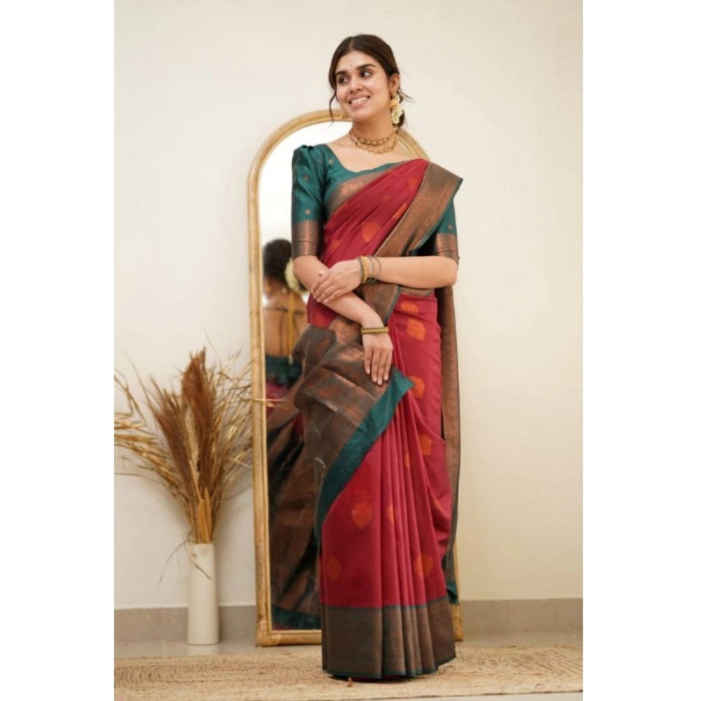 Women's Silk Printed Saree With Unstitched Blouse 5.5 Mtr (Red)