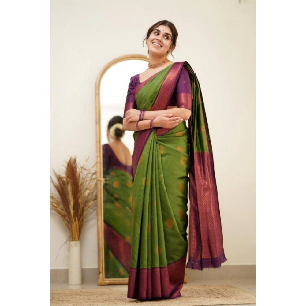 Women's Silk Printed Saree With Unstitched Blouse 5.5 Mtr (Green)
