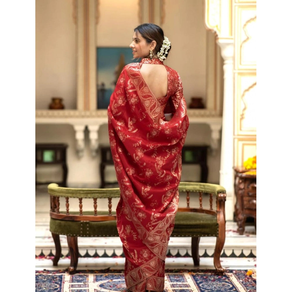 Women's Silk Printed Saree With Unstitched Blouse 5.5 Mtr (Red)