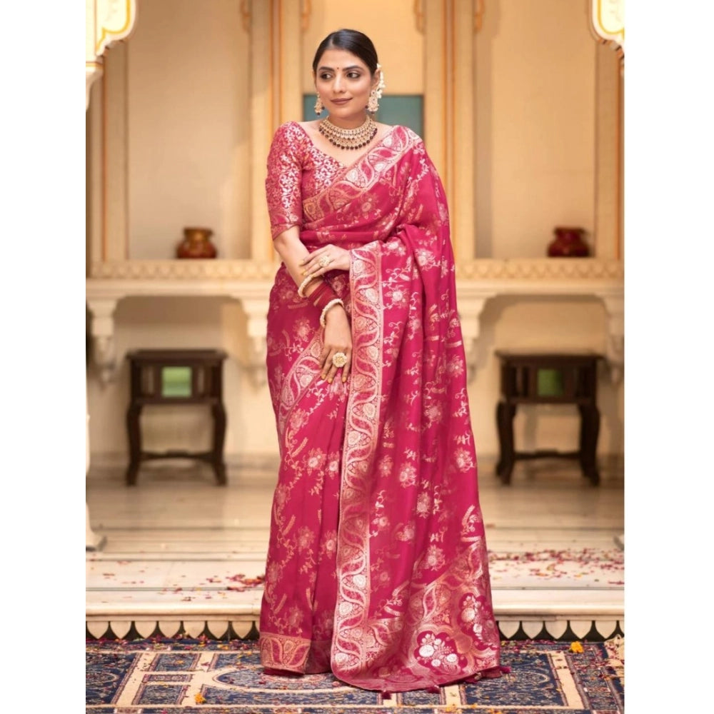 Women's Silk Printed Saree With Unstitched Blouse 5.5 Mtr (Pink)
