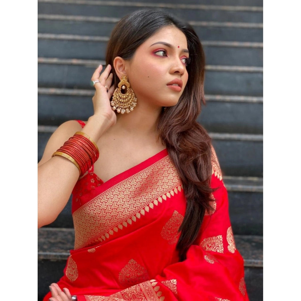 Women's Silk Printed Saree With Unstitched Blouse 5.5 Mtr (Red)