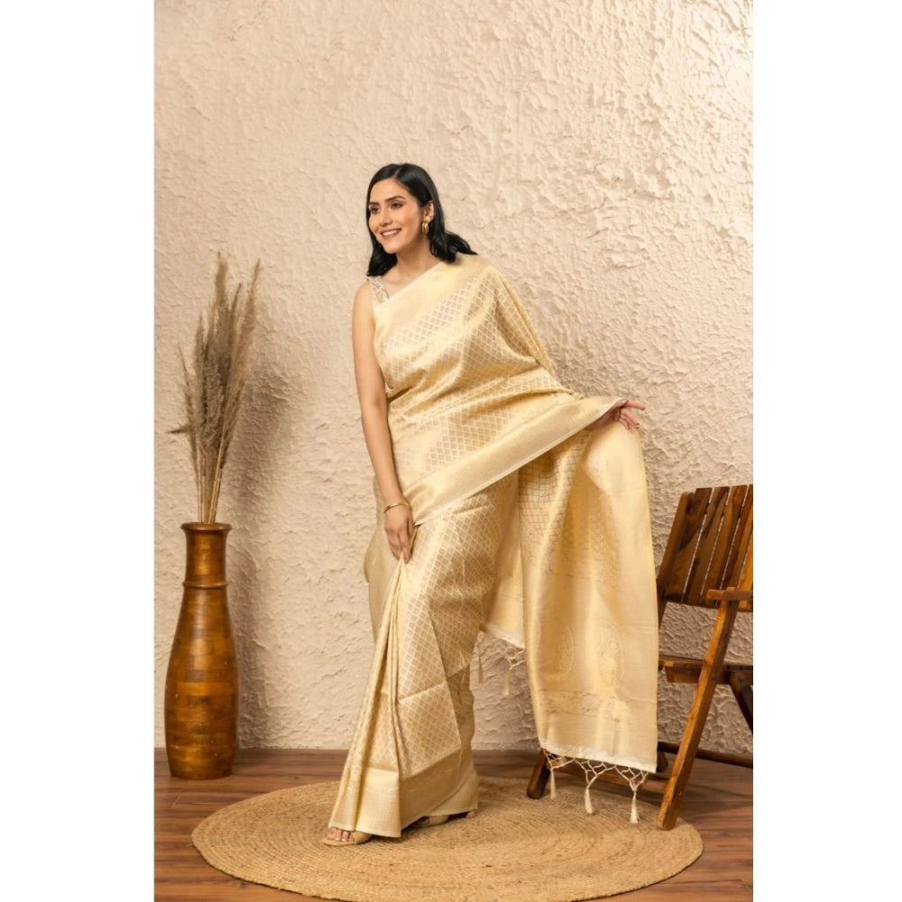 Women's Silk Printed Saree With Unstitched Blouse 5.5 Mtr (Gold)