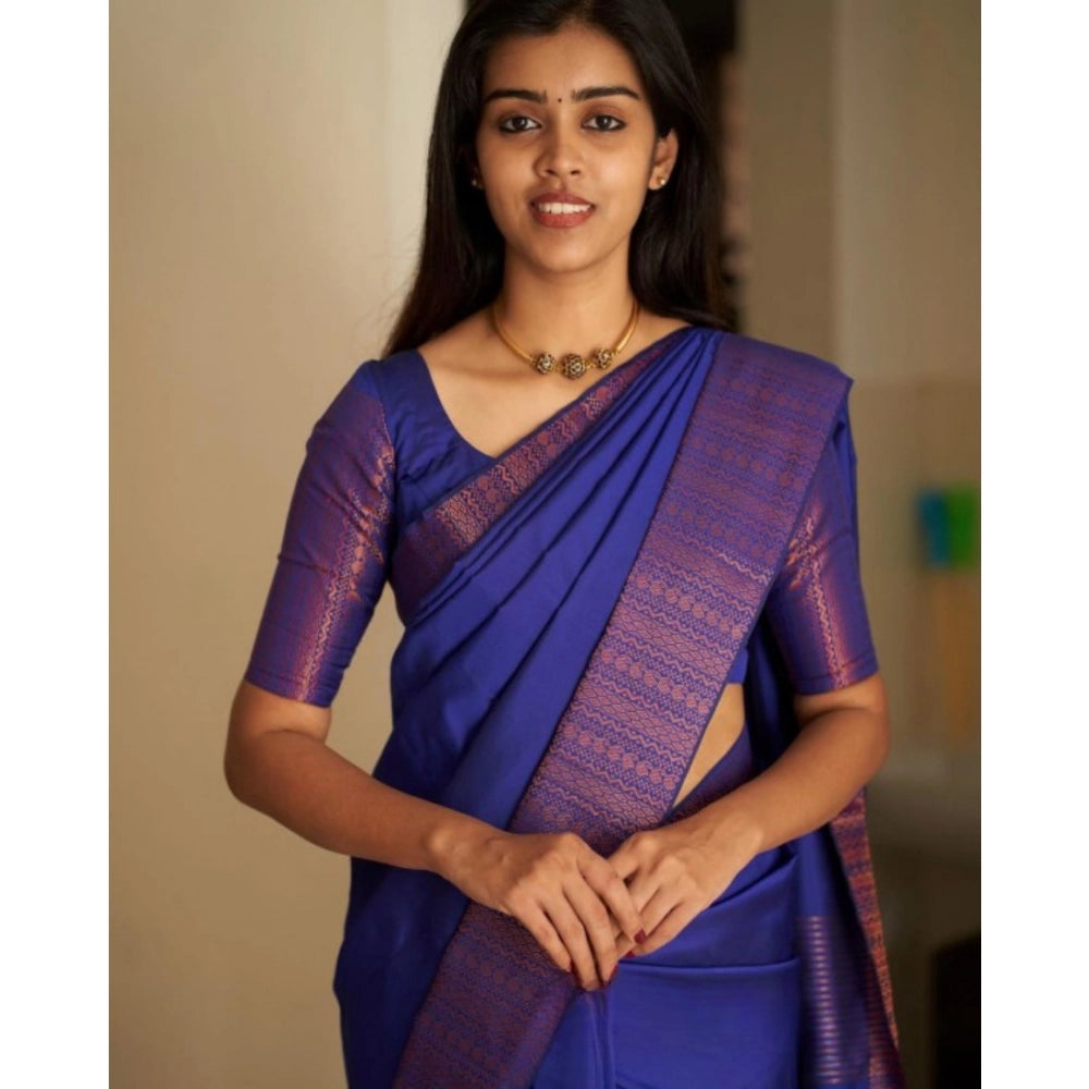 Women's Silk Printed Saree With Unstitched Blouse 5.5 Mtr (Blue)