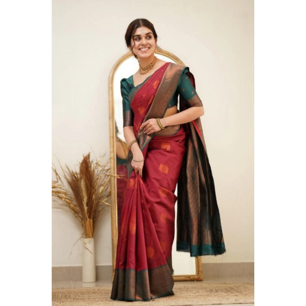 Women's Silk Printed Saree With Unstitched Blouse 5.5 Mtr (Red)