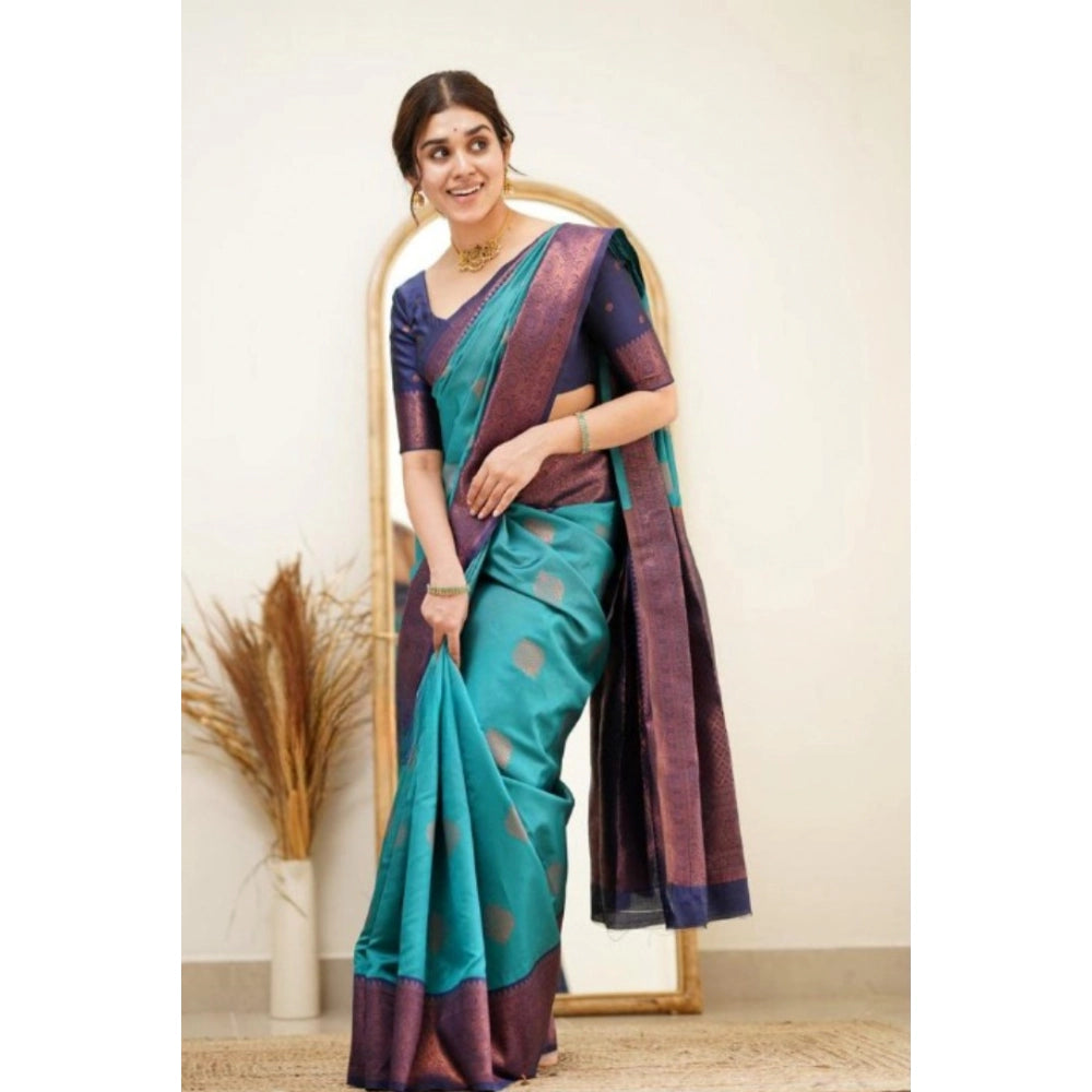 Women's Silk Printed Saree With Unstitched Blouse 5.5 Mtr (Rama)